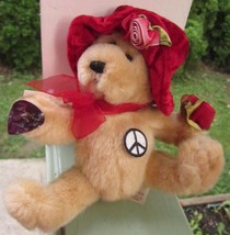 Fender Guitar Pick Plush Bear Dan Dee Floppy Hat Peace Sign Red Roses and Scarf - $17.10