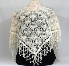 White,  Openwork, Crocheted shawl with white beads on the fringe. W-1 - $110.00