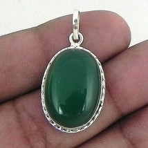 Sterling Silver Pendant Necklace Natural Green Onyx PS-1558 - £48.24 GBP