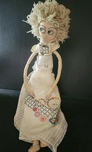 Vintage 23&quot; Hand Embroidered Cloth Doll With Mop Hair - £18.19 GBP