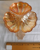 Vintage Jeannette Glass Marigold Iridescent Carnival 3 Leaf Clover Relish Dish - £6.28 GBP