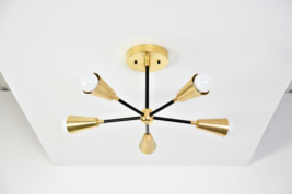 Mid Century Industrial Pinwheel lighting Sputnik Chandelier Gold Hanging Light - £76.50 GBP