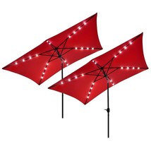 2 Pack 10'X6.5' Patio Outdoor Aluminum Umbrella Solar Led Light Crank Tilt Red - £208.58 GBP