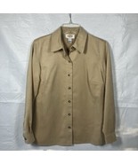 Talbots petite faux suede brown tan women’s button up shirt size P Fall ... - $17.82