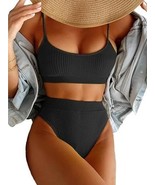 Lilosy High Waisted Tummy Control Ribbed Bikini Crop Top Brazilian Swimsuit - €30,57 EUR