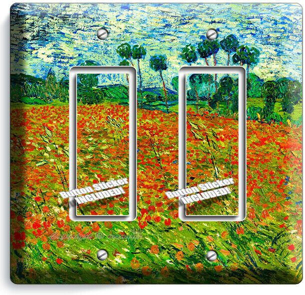 VINCENT VAN GOGH POPPY FLOWER FIELD 2 GFCI LIGHT SWITCH PLATES ROOM HD ART DECOR