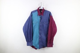 Vintage 90s Wrangler Mens 17 35 Faded Color Block Western Button Down Shirt - £38.89 GBP