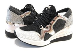 New Michael Kors Womens Liv MK Logo Wedge Fashion Sneaker Black/Silver V... - $135.99