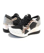 New Michael Kors Womens Liv MK Logo Wedge Fashion Sneaker Black/Silver V... - $135.99