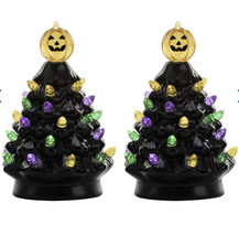 Mr. Halloween Set Of 2 Mini Nostalgic Black Light-up Halloween Trees Decor NEW - £29.78 GBP