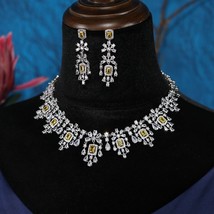 Luxury CZ Crystal Wedding 2pcs Geometric Shape Necklaces and Earring  Dubai Brid - £77.56 GBP