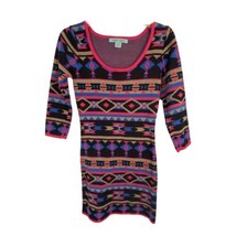 Flying Tomato Dress Size S Small Pink Blue Tan Sweater Dress 3/4 Sleeve Aztec - £17.61 GBP