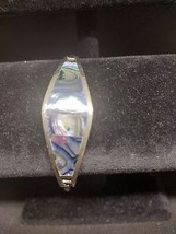Vintage Mexican Alpaca Silver and Mother of Pearl Inlayed Bracelet - £23.49 GBP