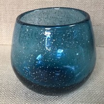 Blue Glass w Gold Flakes Votive Candle Holder Moody Night Sky Vibes - $14.85