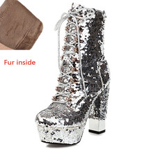 Womens Punk Sequins Bling Green Colorful Ankle Boots Super High 14CM Heel Platfo - £130.12 GBP