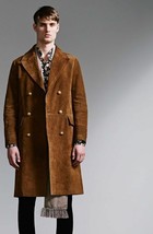 Leather Trench Coat Brown Men Pure Suede Size XS S M L XL XXL 3XL Custom Made - £181.73 GBP