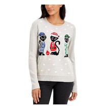 Karen Scott Womens Plus 2X Gray Christmas Cat Long Sleeve Sweater NWT DD26 - £20.48 GBP