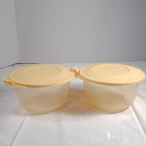 Vintage Anchor Hocking SET 2 Plastic Food &amp; Craft Storage yellow round c... - $30.00