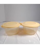 Vintage Anchor Hocking SET 2 Plastic Food &amp; Craft Storage yellow round c... - $30.00