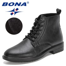 Bona 2022 new designers winter short plush boots men lace up ankle boots man comfy snow thumb200