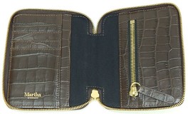 Martha Stewart Sharkey Croco Embossed Leather Small Zip Wallet Dark Chocolate - £19.93 GBP