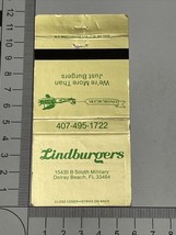 Vintage Matchbook Cover  Lindburgers restaurant  Delray Beach, FL  gmg unstruck - £9.25 GBP