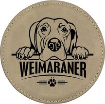 Weimaraner 4" Round Leather 6-Coaster Set with Holder-Tan / Black - $19.99