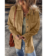 Light French Beige Patched Pocket Button Up Corduroy Shacket - €31,32 EUR