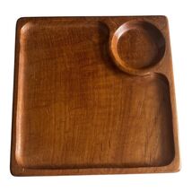 Vintage Dolphin Teakwood Snack Tray with Integrated Dip Bowl Thailand - $31.50