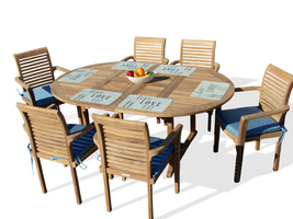 Grade A Teak Extra WIDE 75 x 51&quot; Oval Extension Table and 6 Stacking Arm... - £3,741.34 GBP