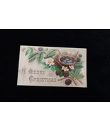 Antique 1880&#39;s A Merry Christmas Greetings Card Bird Nest Scene Unused - $187.02 MXN