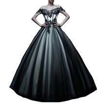 Kivary Off Shoulder White and Black Tulle Gothic Lace Vintage Prom Dresses Weddi - £141.91 GBP