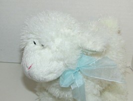 Stephan Baby Lamb Plush Toy off white blue bow textured soft fur - $9.35