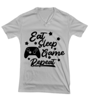 Eat-sleep-game-repeat , ash Vneck Tee. Model 60077  - £23.96 GBP