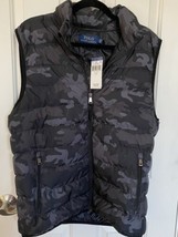 NWT Polo Ralph Lauren Down Filled Winter Vest Black Gray Cammo Print Sz L - $118.00