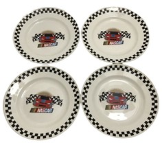 Gibson Nascar 11&quot; Dinner Plates Lot of 4 Red Car 2002 Micro DW Oven Safe Vtg - $45.00