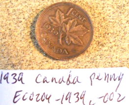 1939 Canada Penny Rim Strike Error; Vintage Old Coin Foreign Money - £4.73 GBP