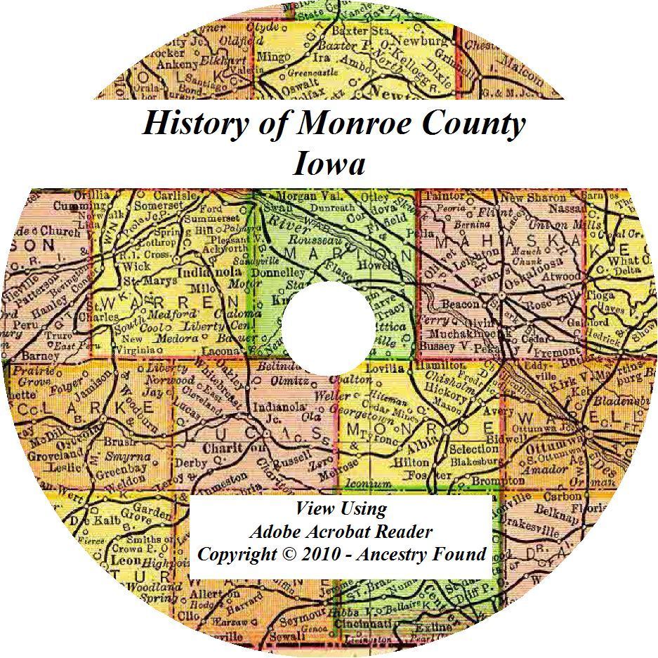MONROE County Iowa IA - History & Genealogy - Albia Eddyville lovilia IA  CD DVD