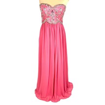 B. Darlin Strapless Pageant Jeweled Pink Chiffon Formal Prom Gown Size 7 8 Maxi - £39.56 GBP