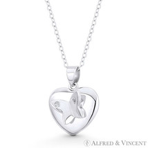 Heart &amp; Winged CZ Crystal Sideways Butterfly Charm .925 Sterling Silver Pendant - £15.02 GBP+