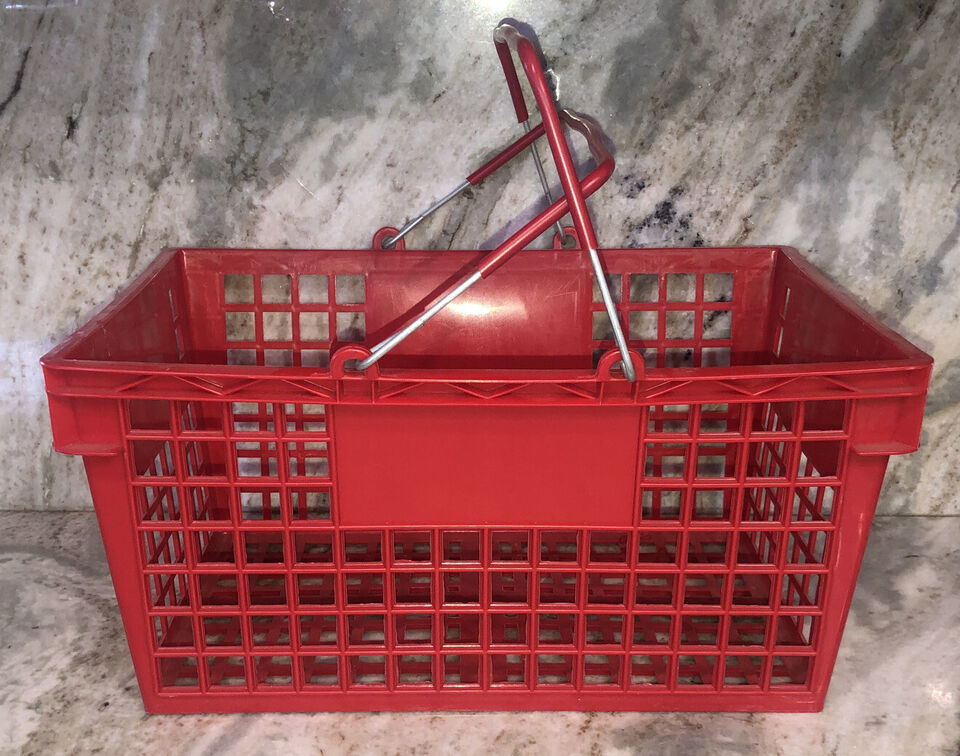 Red Plastic Shopping Basket Market Grocery Retail Store Supplies-Used-17... - $39.48