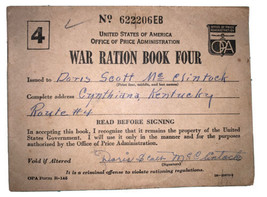 WW11 War Ration Books- 4 Crrynthiana ￼ Kentucky - $14.73