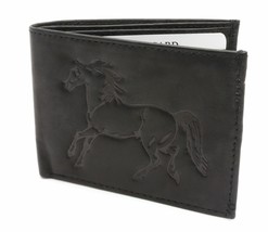 Bifold Genuine Cowhide Leather Black Color Wallet with Horse Embossed Design - £10.27 GBP