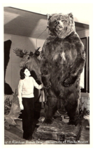 RPPC Postcard Alaskan Brown Bear &amp; Woman University of Alaska Museum 1957 - £7.77 GBP