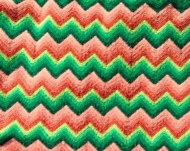 Vintage Crochet Handmade Afghan Green Orange 70s Throw Blanket Chevron Zig Zag - £31.20 GBP