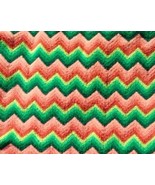 Vintage Crochet Handmade Afghan Green Orange 70s Throw Blanket Chevron Z... - £31.38 GBP