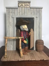 Beer Drinking Cowboy in Saloon with Barrel &amp; Hitching Post - Signed and Dated -  - £44.24 GBP