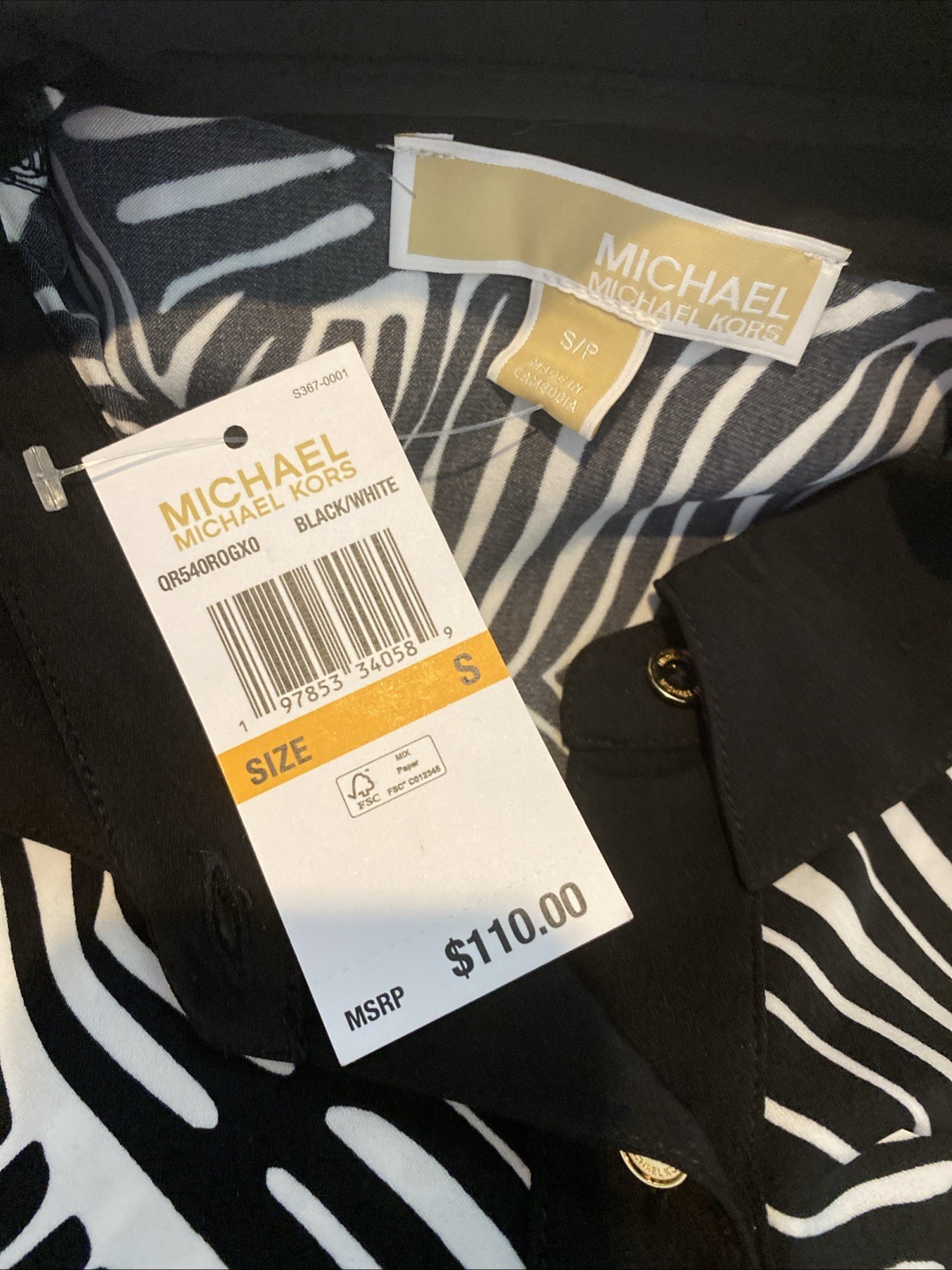 NWT Michael Kors Black and White Long Sleeve Blouse Size Small Item image 4