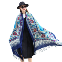 Anyyou 100% Merino Wool Sky Blue  Silk Satin Large Winter Scarf Pashmina Shawl - £67.95 GBP