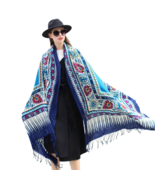 Anyyou 100% Merino Wool Sky Blue  Silk Satin Large Winter Scarf Pashmina... - €74,78 EUR